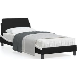 vidaXL Bedframe met hoofdbord kunstleer zwart en wit 90x200 cm