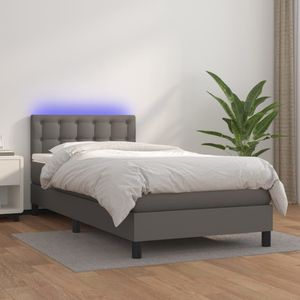 vidaXL Boxspring met matras en LED kunstleer grijs 90x190 cm