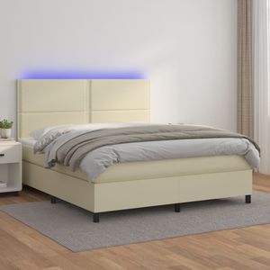 vidaXL Boxspring met matras en LED kunstleer crèmekleurig 160x200 cm