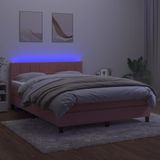 VidaXL Boxspring met Matras en LED Fluweel Roze 140x200 cm