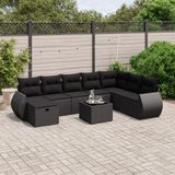 vidaXL 9-delige Loungeset met kussens poly rattan zwart