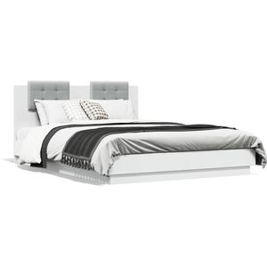 vidaXL Bedframe met hoofdeinde en LED-verlichting wit 150x200 cm