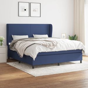 vidaXL Boxspring met matras stof blauw 180x200 cm