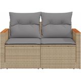 vidaXL Tuinbank 2-zits met kussens poly rattan beige