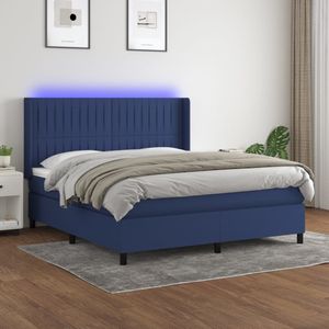 vidaXL Boxspring met matras en LED stof blauw 160x200 cm