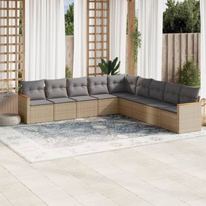 vidaXL 9-delige Loungeset met kussens poly rattan beige