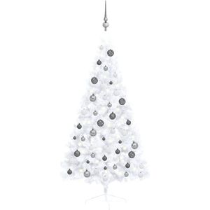 vidaXL Kunstkerstboom met verlichting en kerstballen half 150 cm wit