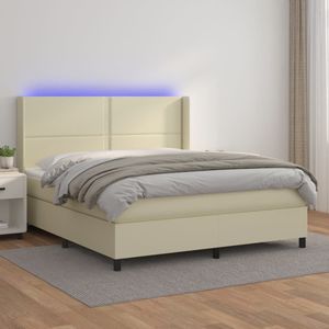 vidaXL Boxspring met matras en LED kunstleer crèmekleurig 160x200 cm