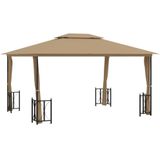 VidaXL Prieel met Zijwanden en Dubbel Dak 3x4 m Taupe