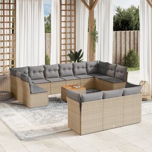 vidaXL 14-delige Loungeset met kussens poly rattan beige