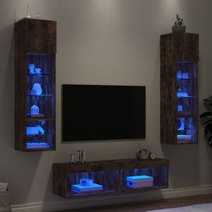 vidaXL 6-delige tv-wandmeubelset met LED bewerkt hout gerookt eiken