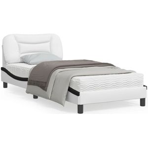 vidaXL Bedframe met hoofdbord kunstleer wit en zwart 80x200 cm