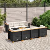 vidaXL 8-delige Loungeset met kussens poly rattan zwart