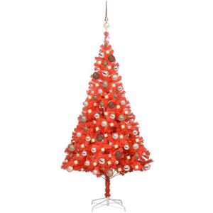 vidaXL Kunstkerstboom met verlichting en kerstballen 180 cm PVC rood