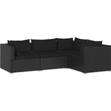 vidaXL 4-delige Loungeset met kussens poly rattan zwart