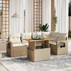 vidaXL 6-delige Loungeset met kussens poly rattan beige