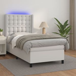 vidaXL Boxspring met matras en LED kunstleer wit 80x200 cm