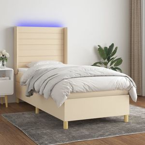 vidaXL Boxspring met matras en LED stof crèmekleurig 80x200 cm