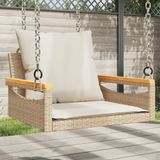 vidaXL Schommelbank met kussens 63x62x40 cm poly rattan beige