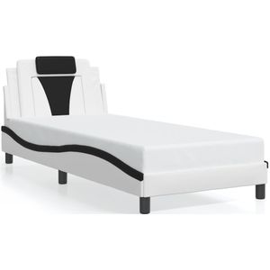 vidaXL Bedframe met LED-verlichting kunstleer wit en zwart 90x190 cm