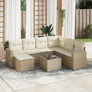 vidaXL 8-delige Loungeset met kussens poly rattan beige