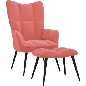 vidaXL Relaxstoel met voetenbank fluweel roze