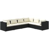 VidaXL 6-delige Loungeset met Kussens - Poly Rattan Zwart