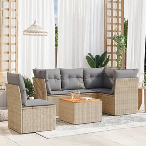 vidaXL 6-delige Loungeset met kussens poly rattan beige