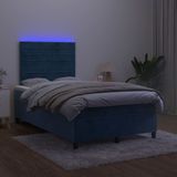 vidaXL Boxspring met matras en LED fluweel donkerblauw 120x190 cm