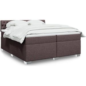 vidaXL Boxspring met matras stof donkerbruin 200x200 cm