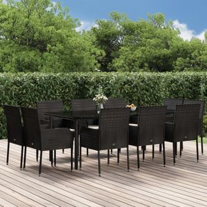 VidaXL 11-delige Tuinset met Kussens - Poly Rattan Zwart