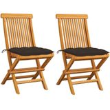 vidaXL Tuinstoelen 2 st met taupe kussens massief teakhout