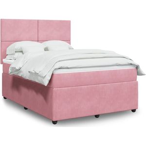 vidaXL Boxspring met matras fluweel roze 160x200 cm