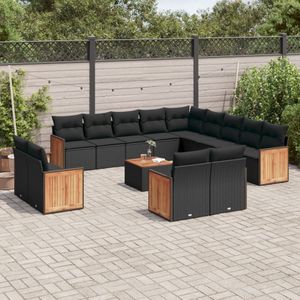 vidaXL 14-delige Loungeset met kussens poly rattan zwart