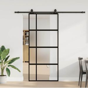 vidaXL - Schuifdeur - Zwart - 90x205 cm - Gehard Glas met Beslagset