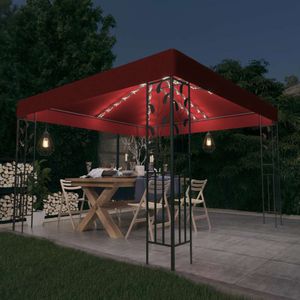 vidaXL - Prieel - met - LED-lichtslinger - 3x3 - m - wijnrood