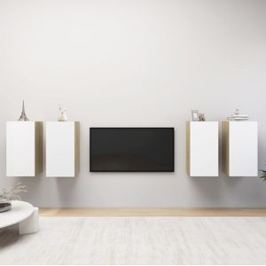 VidaXL-Tv-meubelen-4-st-30,5x30x60-cm-spaanplaat-wit-sonoma-eikenkleur