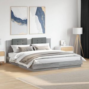 vidaXL Bedframe met hoofdbord en LED grijs sonoma eiken 160x200 cm