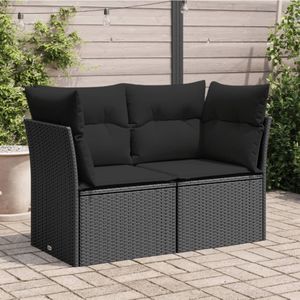vidaXL Tuinbank 2-zits met kussens poly rattan zwart
