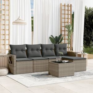 vidaXL 6-delige Loungeset met kussens poly rattan grijs