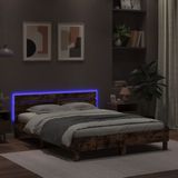 vidaXL Bedframe met hoofdeinde en LED bruin eikenkleur 140x190 cm