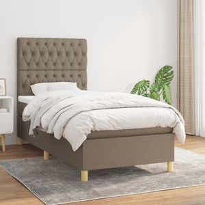 vidaXL Boxspring met matras stof taupe 100x200 cm