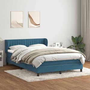 vidaXL Boxspring met matras fluweel donkerblauw 160x220 cm