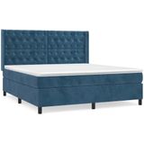 vidaXL Boxspring met matras fluweel donkerblauw 160x200 cm