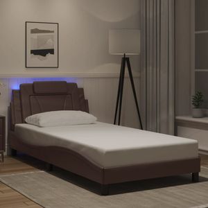 vidaXL Bedframe met LED-verlichting kunstleer bruin 100x200 cm