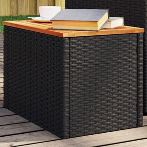 vidaXL Tuinbijzettafels 2 st 55x34x37 cm hout poly rattan zwart