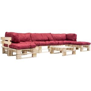 vidaXL 6-delige Loungeset pallet met rode kussens hout