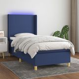 VidaXL Boxspring met Matras en LED Stof Blauw 90x200 cm