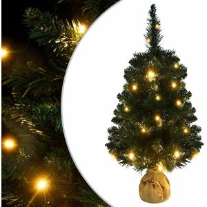 vidaXL - Kunstkerstboom - met - verlichting - en - standaard - 90 - cm - PVC - groen