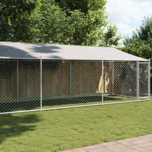 vidaXL Hondenhok met dak en deur 8x2x2 m gegalvaniseerd staal grijs